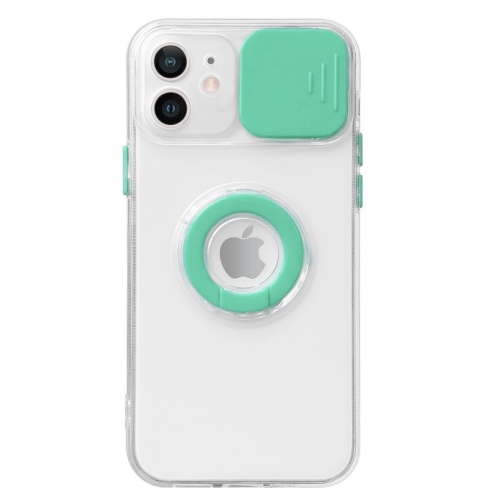 CC  Topsave Colorful Sliding Window Camera Lens Protective Clear Tpu Phone Case W/ Ring Holder Stand Cover for Iphone 11 6.1" In Teal