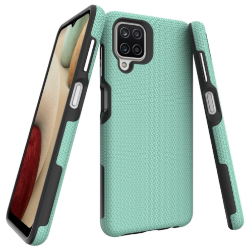 TopSave – Étui hybride à deux couches en TPUR avec motif triangulaire et arrière en polycarbonate pour Galaxy A12, bleu sarcelle