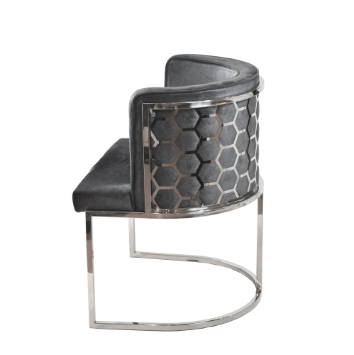 Dark Grey Velvet Honeycomb Accent Chair in Chrome