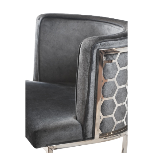 Dark Grey Velvet Honeycomb Accent Chair in Chrome