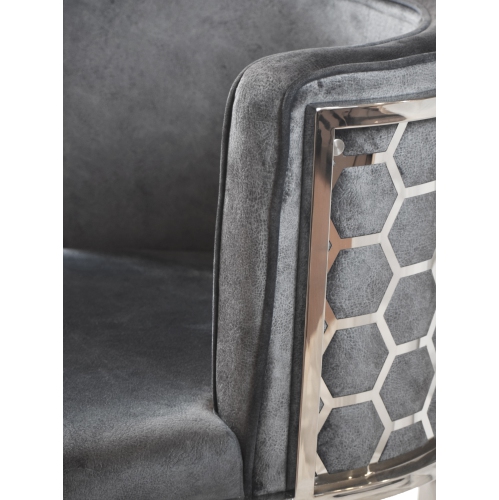 Dark Grey Velvet Honeycomb Accent Chair in Chrome