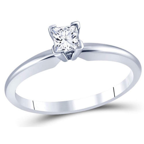 14K White Gold Princess Cut 1/3 Carat (ctw Color J-K Clarity I2-I3) Diamond Solitaire Engagement Ring