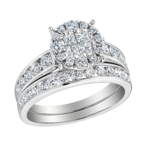 Diamond Engagement Ring & Wedding Band Set 1.40 Carat (ctw) in 14K White Gold (3.0 Carat Look)