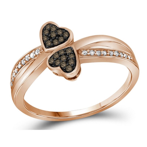GEM AND HARMONY  1/10 Carat (Ctw J-K, I2-I3) Enhanced Champagne And Diamond Heart Promise Ring In 10K Rose Pink Gold In White