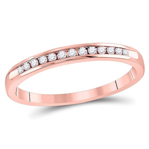 GEM AND HARMONY  1/10 Carat (Ctw I-J, I2-I3) Channel Set Diamond Wedding Band Ring In 14K Rose Gold In Pink