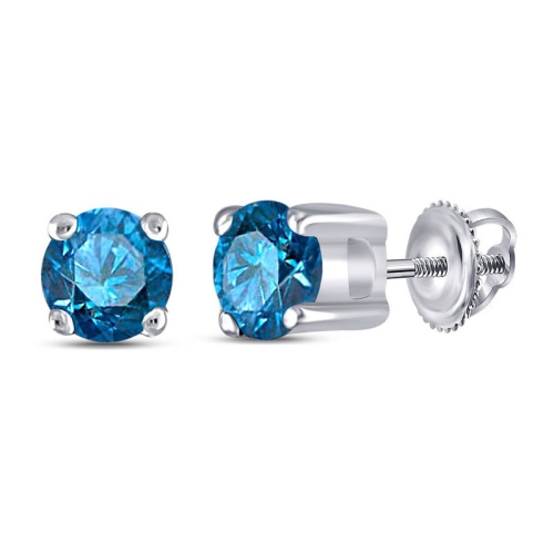GEM AND HARMONY  1/4 Carat (Ctw I2-I3) Diamond Solitaire Stud Earrings In 10K White Gold In Blue