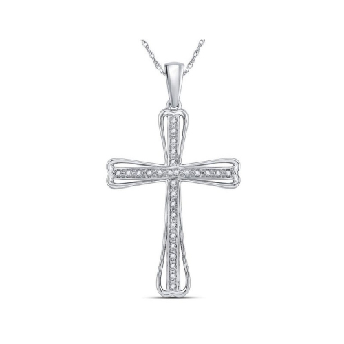 GEM AND HARMONY  1/10 Carat (Ctw J-K, I2-I3) Diamond Cross Pendant Necklace In Sterling With Chain In Silver