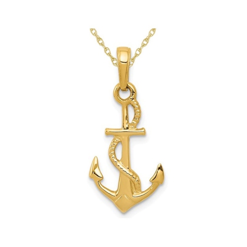 GEM AND HARMONY  14K Gold Polished Anchor Pendant Necklace With Chain In Yellow