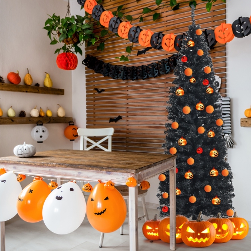 Costway 6ft Unlit Artificial Christmas Halloween Pencil Tree Black w/Metal Stand