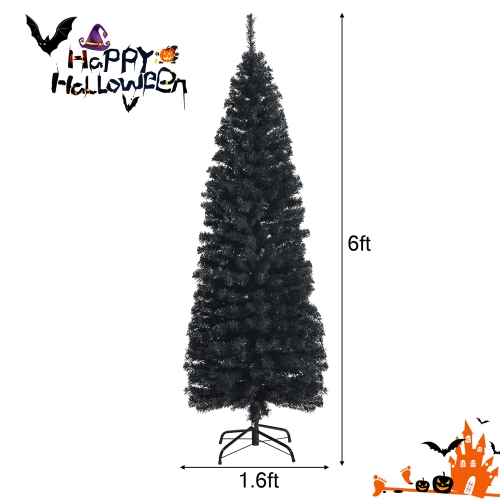 Costway 6ft Unlit Artificial Christmas Halloween Pencil Tree Black w/Metal Stand