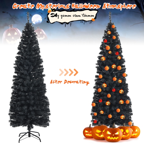 Costway 6ft Unlit Artificial Christmas Halloween Pencil Tree Black w/Metal Stand