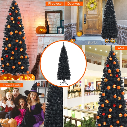 Costway 6ft Unlit Artificial Christmas Halloween Pencil Tree Black w/Metal Stand