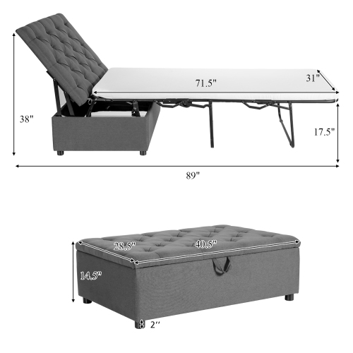 Costway Folding Ottoman Sleeper Bed with Mattress Convertible Guest Bed
