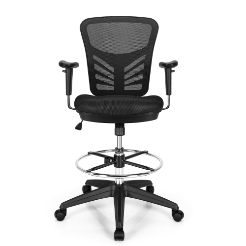 Costway Mesh Drafting Chair Office Chair w/Adjustable Armrests & Foot-Ring