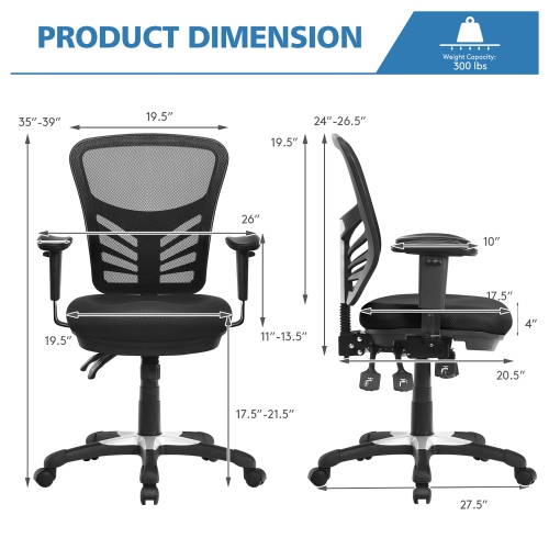 Costway Mesh Office Chair 3-Paddle Computer Desk Chair w/ Adjustable Seat