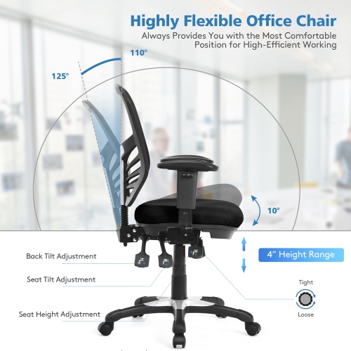 Costway Mesh Office Chair 3-Paddle Computer Desk Chair w/ Adjustable Seat