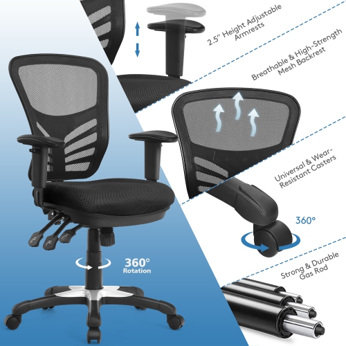 Costway Mesh Office Chair 3-Paddle Computer Desk Chair w/ Adjustable Seat
