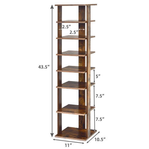 Costway 7-Tier Shoe Rack Free Standing Shelf Storage Tower Rustic Brown