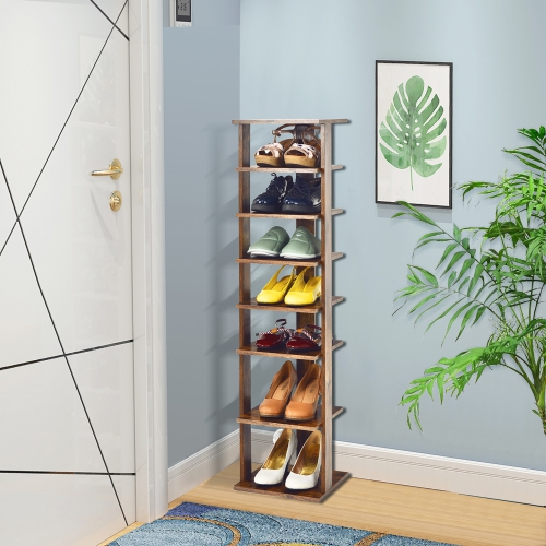 Costway 7-Tier Shoe Rack Free Standing Shelf Storage Tower Rustic Brown