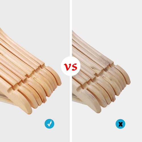 ISTAR Wooden Suit Hangers - Smooth Finish Solid Wood Coat Hanger with Non Slip Pants Bar, 360° Swivel Hook and Precisely Cut Notches for Camisole,