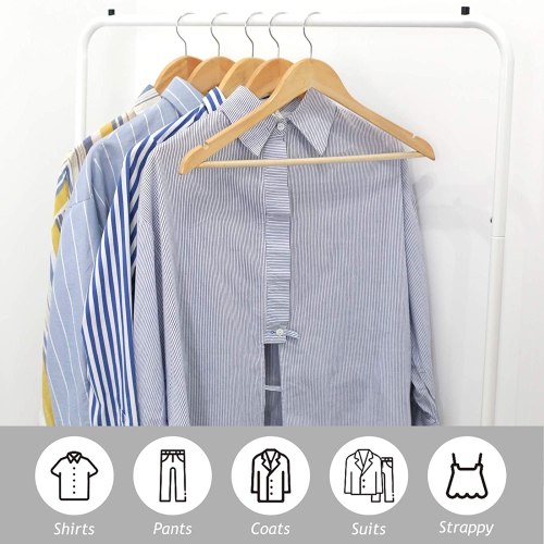 ISTAR Wooden Suit Hangers - Smooth Finish Solid Wood Coat Hanger with Non Slip Pants Bar, 360° Swivel Hook and Precisely Cut Notches for Camisole,