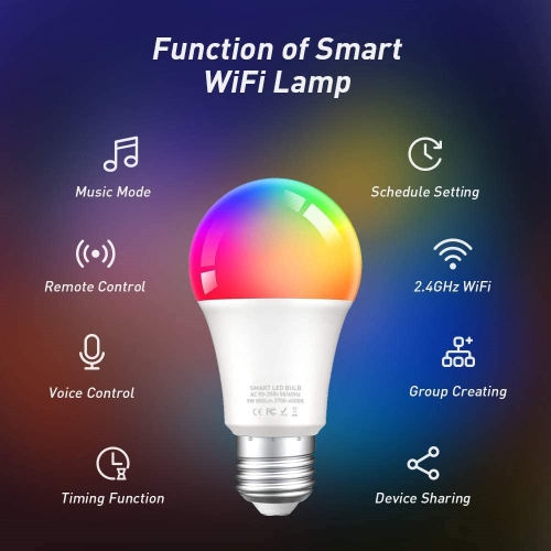 WiFi Smart Spotlight, Sebami 10W Smart Wifi Bulb LED Bulb Warm / Cold & RGB Lights Dimmable Smart WiFi LED Bulb Voice Control by Amazon Alexa and