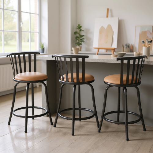 Homy Casa Set of 3 Adjustable Bar Stools with Backrest and Comfortable Cushion for Art Studio, Painting Room, and High Work Desk