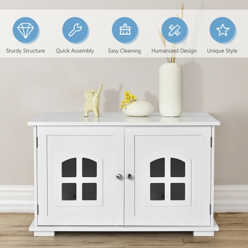 Gymax Large Wooden Cat Litter Box Enclosure Hidden Cat Washroom w/ Divider