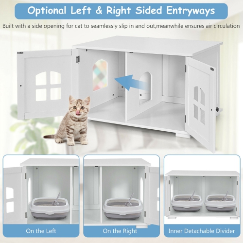 Gymax Large Wooden Cat Litter Box Enclosure Hidden Cat Washroom w/ Divider