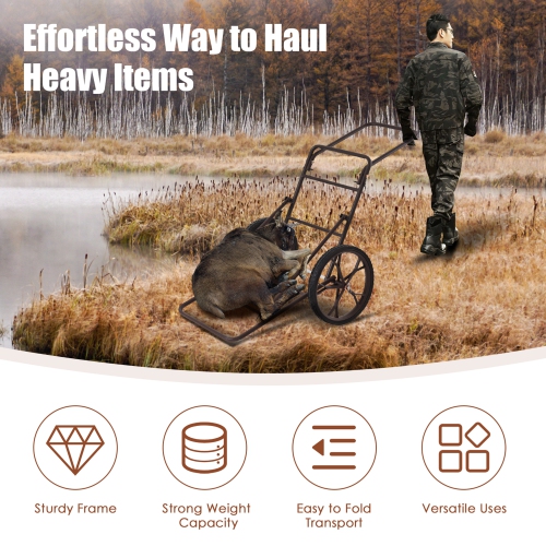Gymax Folding Deer Game Cart Heavy-Duty Steel Hauler Utility Gear Dolly Cart