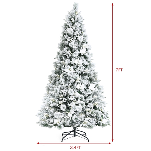 Gymax 7 FT Artificial Snow Flocked Christmas Tree Hinged Xmas Tree w/ Metal Stand