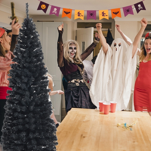 Gymax 6FT Unlit Black Halloween Pencil Tree Christmas Tree w/ 520 PVC Branch Tips