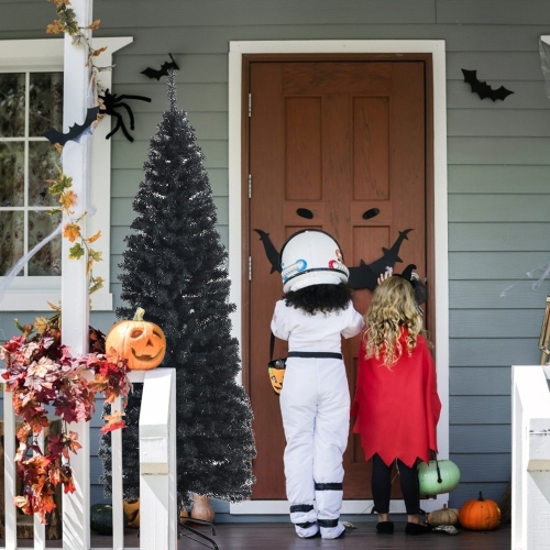 Gymax 6FT Unlit Black Halloween Pencil Tree Christmas Tree w/ 520 PVC Branch Tips