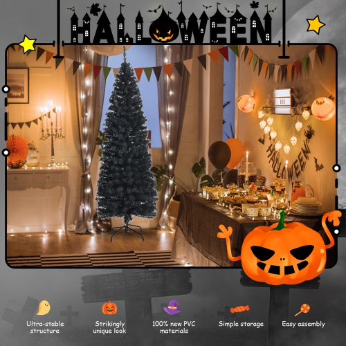 Gymax 6FT Unlit Black Halloween Pencil Tree Christmas Tree w/ 520 PVC Branch Tips