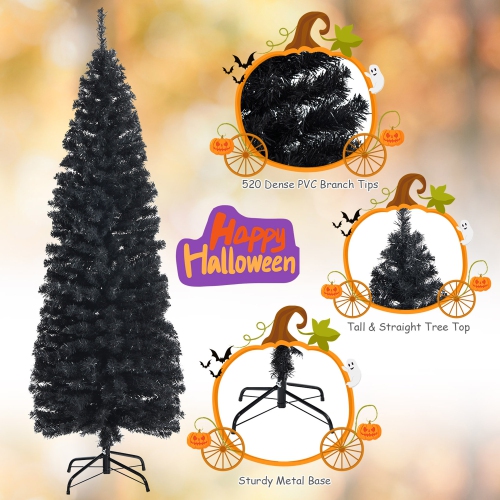 Gymax 6FT Unlit Black Halloween Pencil Tree Christmas Tree w/ 520 PVC Branch Tips