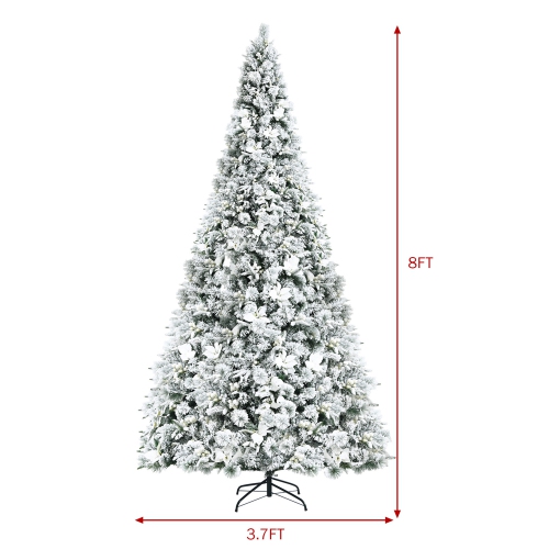 Gymax 8 FT Artificial Snow Flocked Christmas Tree Hinged Xmas Tree w/ Metal Stand