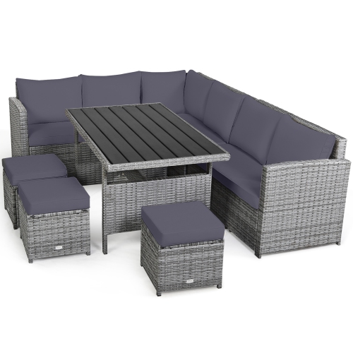 Gymax 7PCS Rattan Patio Sectional Sofa Set Conversation Set w/ Grey Cushions