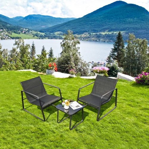 GYMAX  3PCs Patio Bistro Set Conversation Furniture Set W/ Fast-Drying Fabric