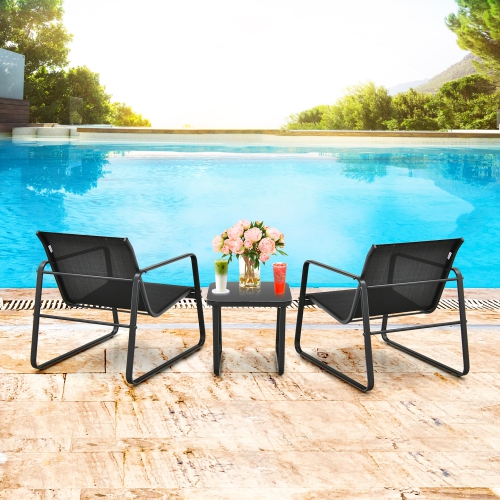 Gymax 3PCS Patio Bistro Set Conversation Furniture Set w/ Fast-Drying Fabric