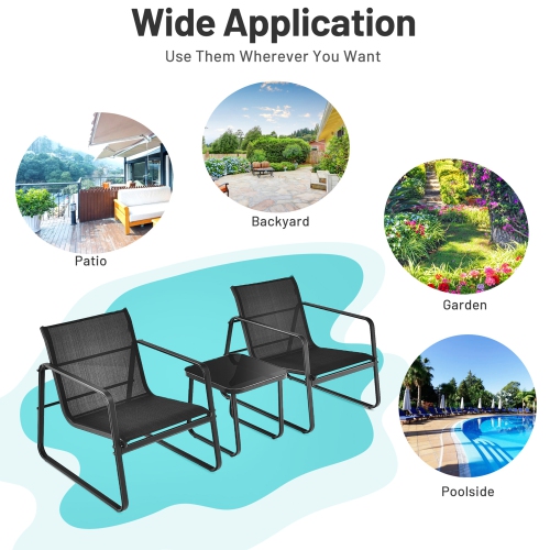 Gymax 3PCS Patio Bistro Set Conversation Furniture Set w/ Fast-Drying Fabric