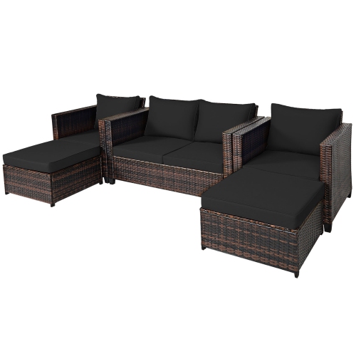 Gymax 5PCS Outdoor Patio Rattan Conversation Sofa Furniture Set w/ Black Cushions