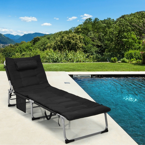 Gymax 4-Fold Oversize Padded Folding Chaise Lounge Chair Reclining Chair