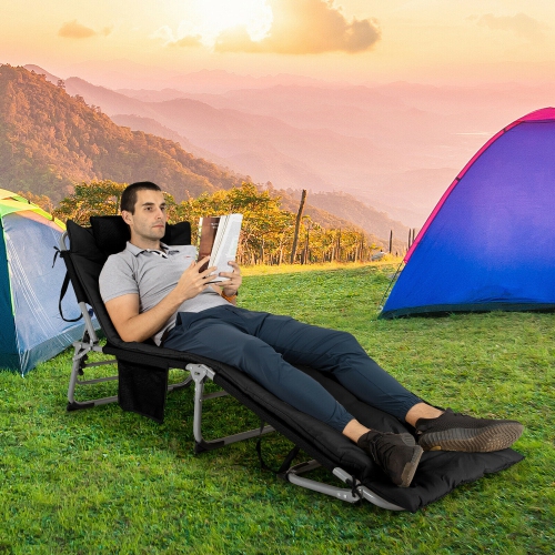 Gymax 4-Fold Oversize Padded Folding Chaise Lounge Chair Reclining Chair