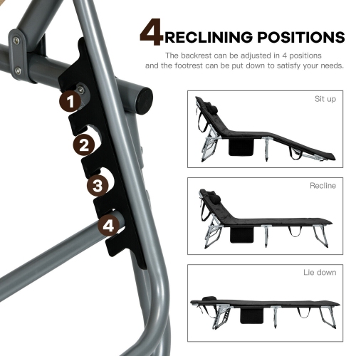 Gymax 4-Fold Oversize Padded Folding Chaise Lounge Chair Reclining Chair