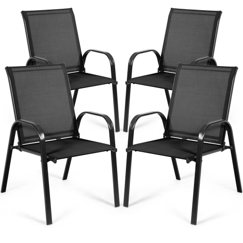 GYMAX  Set Of 4 Patio Chairs Dining Chairs W/ Steel Frame Yard Garden Outdoor