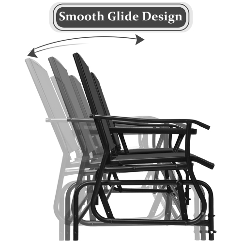 Gymax Patio 2-Person Glider Rocking Chair Loveseat Garden w/ Tempered Glass Table Black