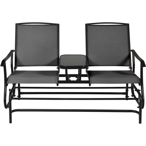 Gymax Patio 2-Person Glider Rocking Chair Loveseat Garden w/ Tempered Glass Table Black