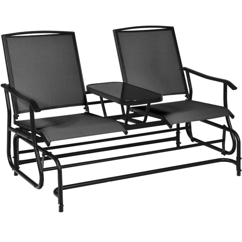 Gymax Patio 2-Person Glider Rocking Chair Loveseat Garden w/ Tempered Glass Table Black