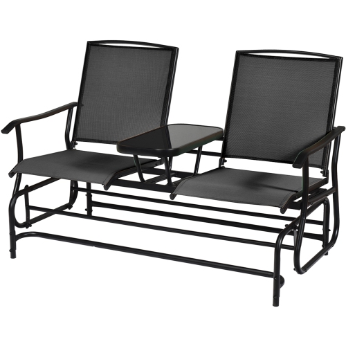 Gymax Patio 2-Person Glider Rocking Chair Loveseat Garden w/ Tempered Glass Table Black