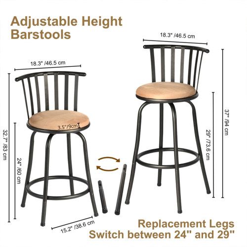 Homy Casa Set of 3 Swivel Bar Stools with Backrest and Comfortable Cushion for Cinema Lobby, Sports Arena, and Waiting Area